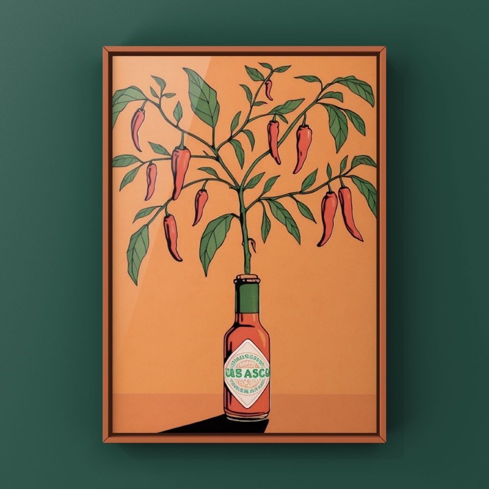 Wall art Red pepper plant come out from glass bottle digital art print